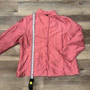 Eileen Fisher 100% silk crinkle pink blouse top jacket size L